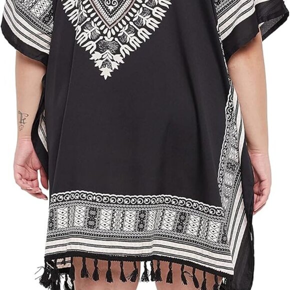 Plus Size Kaftan Dress Polyester African Dashiki Tassels Beach Resort Wear - Picture 7 of 7